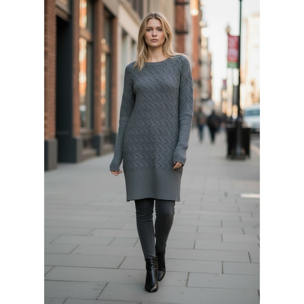 Its Our Time‎ Womens Charcoal Gray Chevron Knit Long Sleeve Sweater Dress Medium